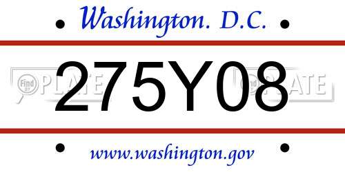275Y08 District Of Columbia License Plate