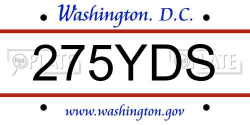 275YDS District Of Columbia License Plate