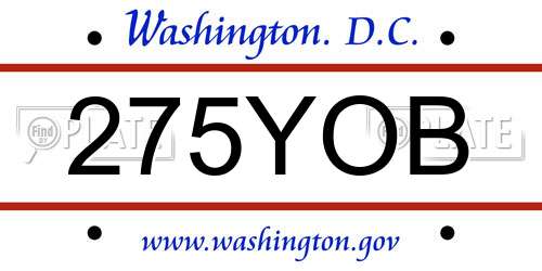 275YOB District Of Columbia License Plate