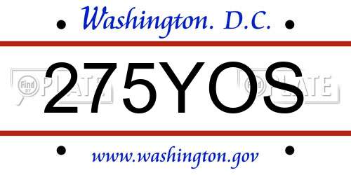 275YOS District Of Columbia License Plate