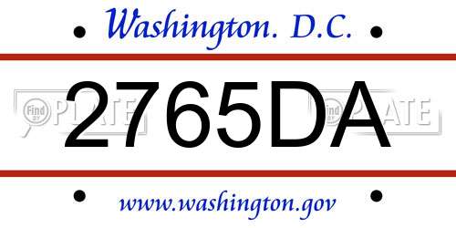 2765DA District Of Columbia License Plate