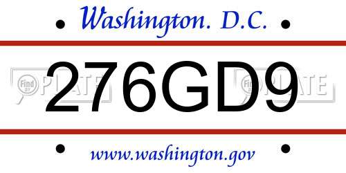276GD9 District Of Columbia License Plate