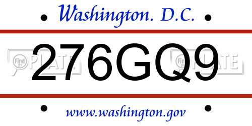 276GQ9 District Of Columbia License Plate