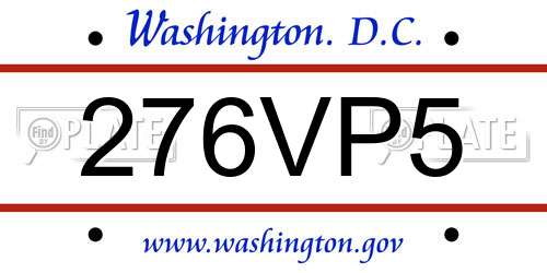 276VP5 District Of Columbia License Plate