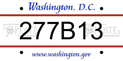 277B13 District Of Columbia License Plate