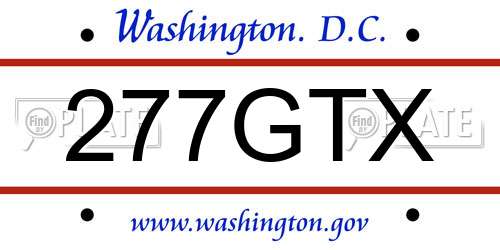 277GTX District Of Columbia License Plate