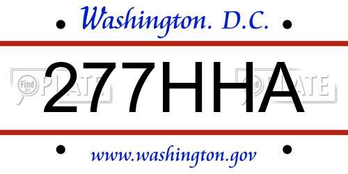 277HHA District Of Columbia License Plate