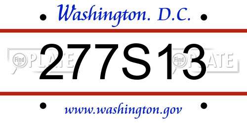 277S13 District Of Columbia License Plate