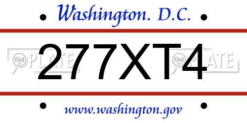 277XT4 District Of Columbia License Plate
