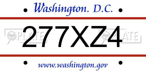 277XZ4 District Of Columbia License Plate