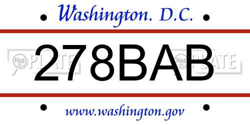 278BAB District Of Columbia License Plate