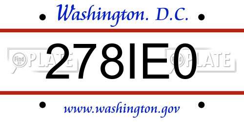 278IE0 District Of Columbia License Plate
