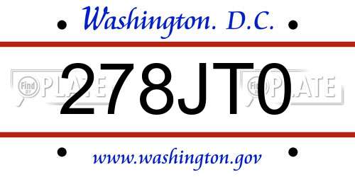 278JT0 District Of Columbia License Plate
