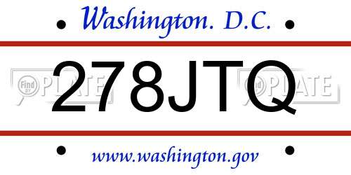 278JTQ District Of Columbia License Plate