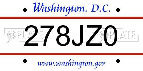 278JZ0 District Of Columbia License Plate