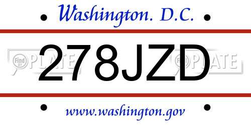 278JZD District Of Columbia License Plate