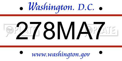 278MA7 District Of Columbia License Plate
