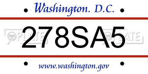 278SA5 District Of Columbia License Plate