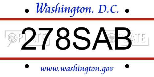 278SAB District Of Columbia License Plate