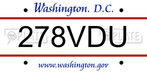 278VDU District Of Columbia License Plate