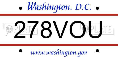 278VOU District Of Columbia License Plate