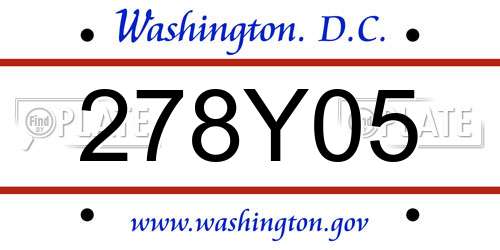 278Y05 District Of Columbia License Plate