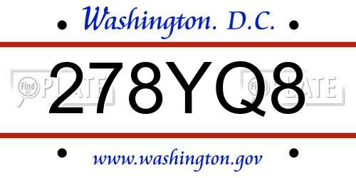 278YQ8 District Of Columbia License Plate