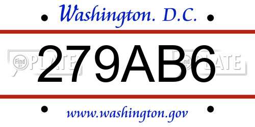 279AB6 District Of Columbia License Plate