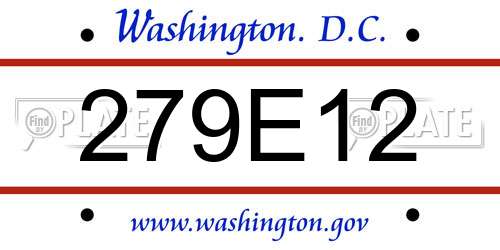 279E12 District Of Columbia License Plate