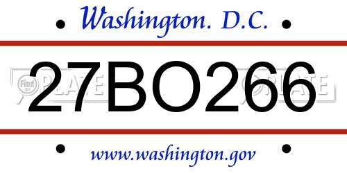 27BO266 District Of Columbia License Plate