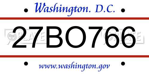 27BO766 District Of Columbia License Plate