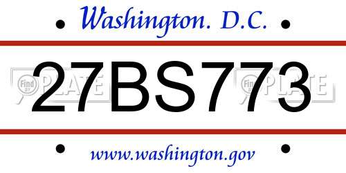 27BS773 District Of Columbia License Plate