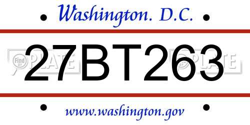 27BT263 District Of Columbia License Plate