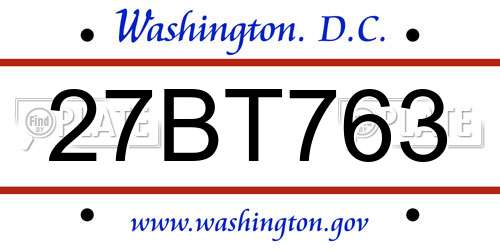 27BT763 District Of Columbia License Plate