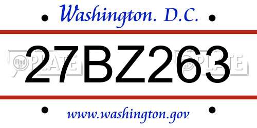 27BZ263 District Of Columbia License Plate
