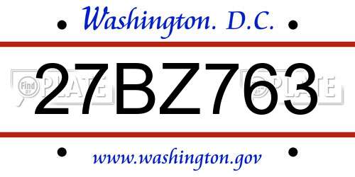 27BZ763 District Of Columbia License Plate