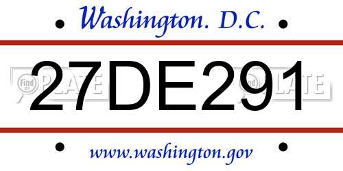 27DE291 District Of Columbia License Plate
