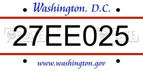 27EE025 District Of Columbia License Plate
