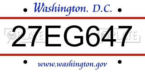 27EG647 District Of Columbia License Plate