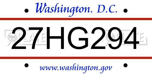 27HG294 District Of Columbia License Plate