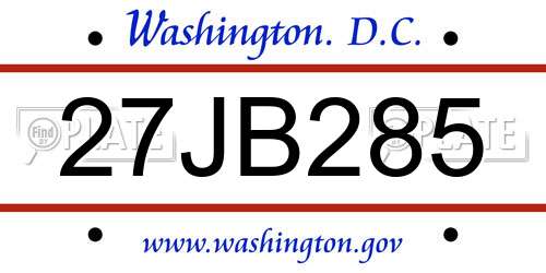 27JB285 District Of Columbia License Plate