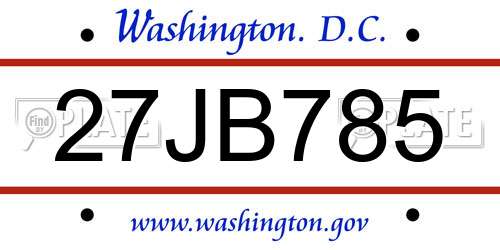 27JB785 District Of Columbia License Plate