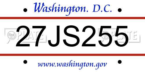 27JS255 District Of Columbia License Plate