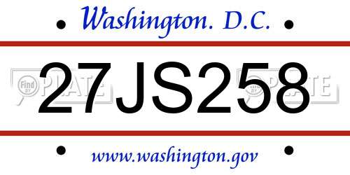 27JS258 District Of Columbia License Plate
