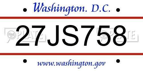 27JS758 District Of Columbia License Plate