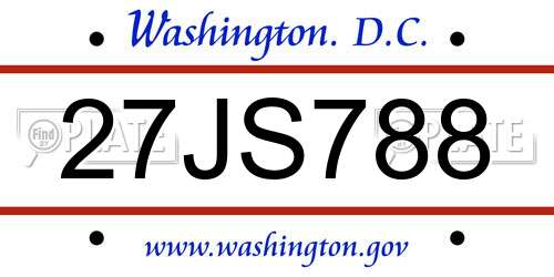 27JS788 District Of Columbia License Plate