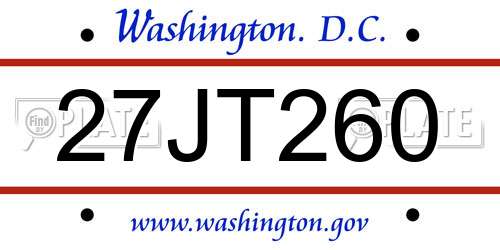 27JT260 District Of Columbia License Plate