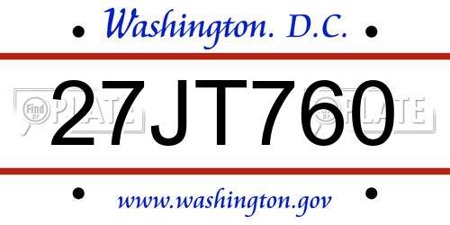 27JT760 District Of Columbia License Plate