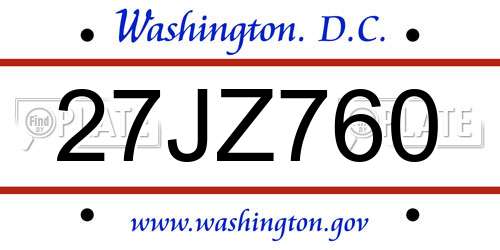 27JZ760 District Of Columbia License Plate