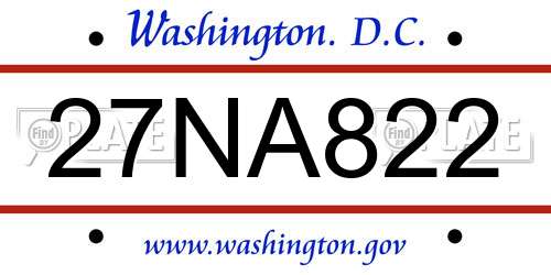 27NA822 District Of Columbia License Plate